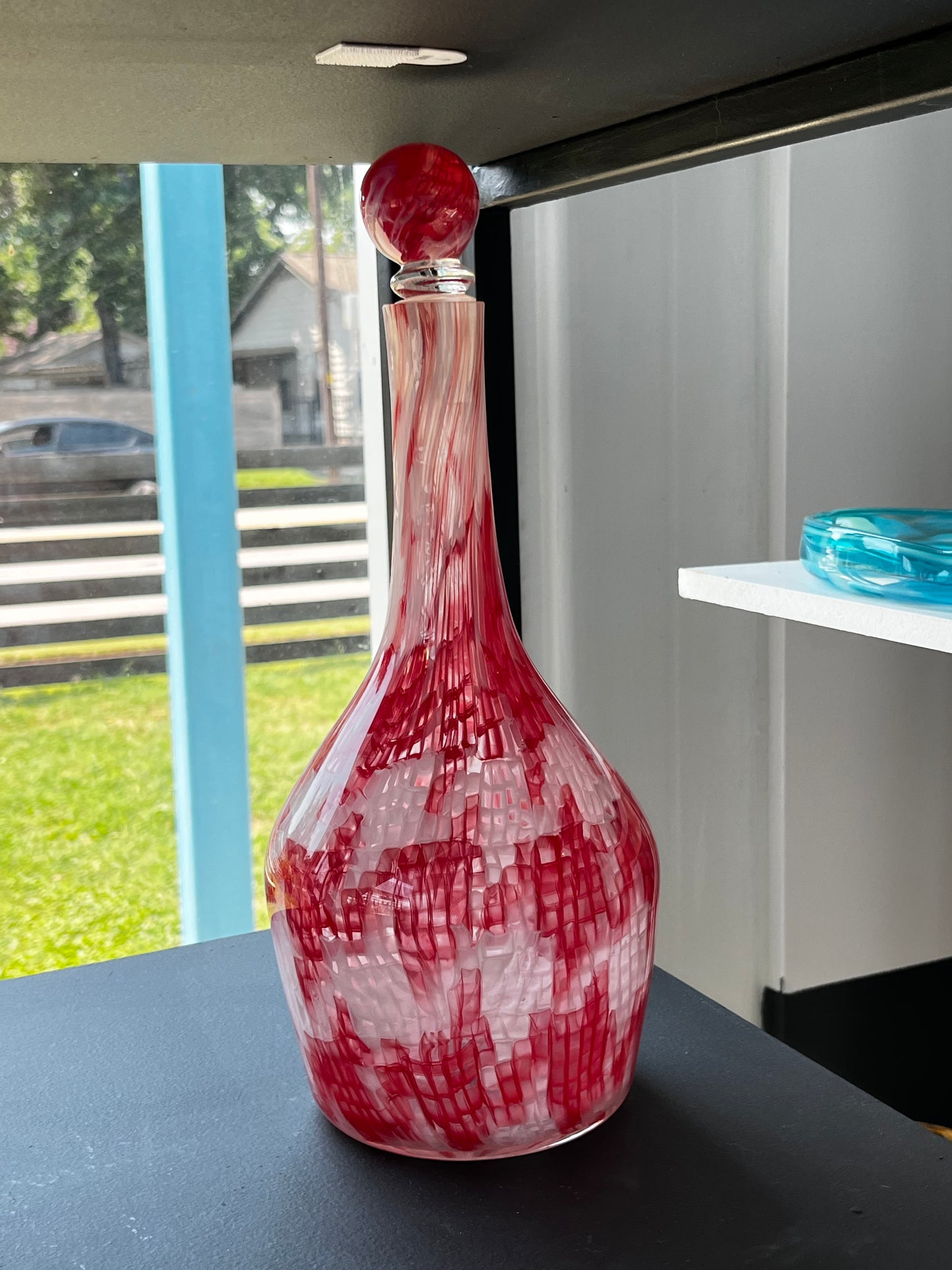 Tall Red & White Checked Decanter
